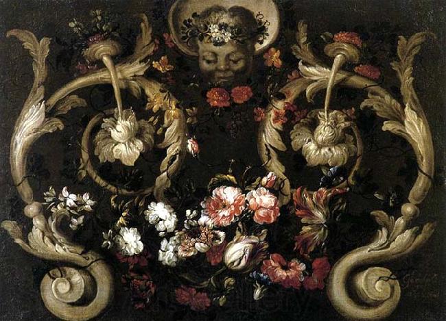 CORTE, Gabriel de la. Grotesques with Flowers France oil painting art
